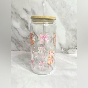 Cute Bunny Glass Tumbler with Straw